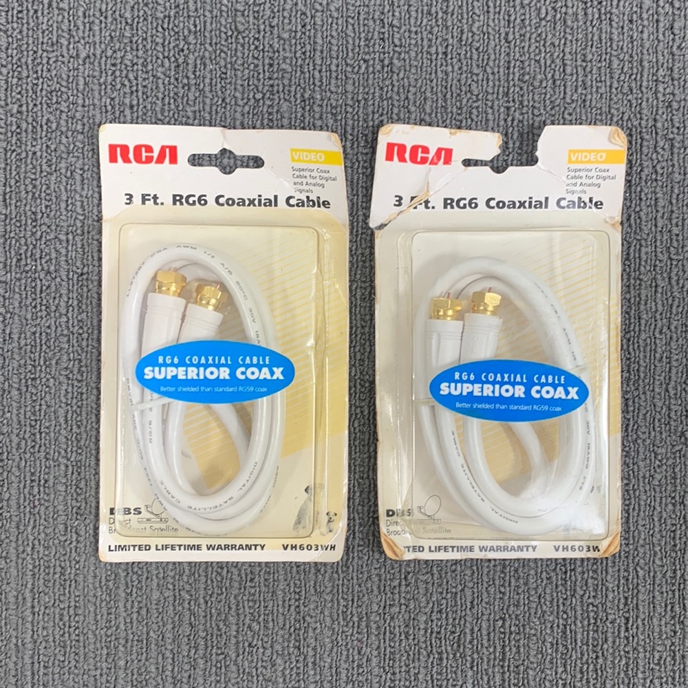 Lot of 2 RCA 3 Ft. RG6 Coaxial Cable Video for Digital & Analog Signals VH603WH